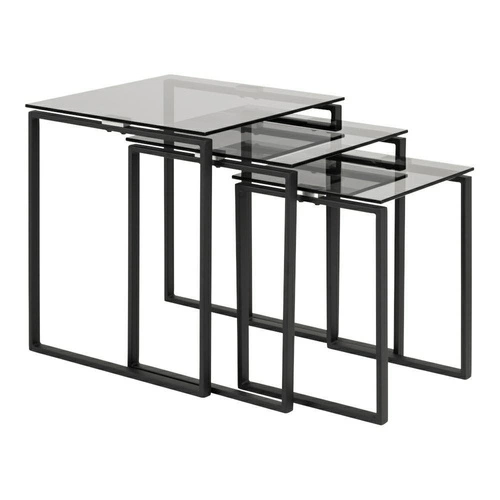 Zestaw trzech nowoczesnych stolików kawowych Katrine szklanych, kwadratowych do salonu Actona