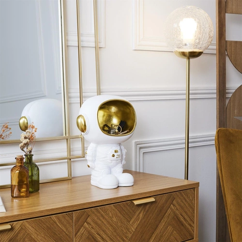 Figurka dekoracyjna astronauta Intesi biała złota z funkcją przechowywania do salonu 28 cm