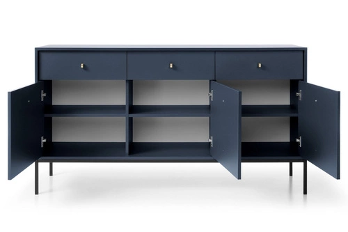 Komoda Evora granatowa 154 cm nowoczesna z szufladami na nóżkach do salonu Intesi
