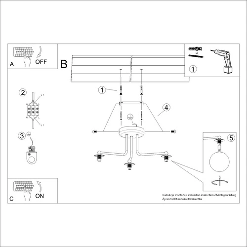 Żyrandol sufitowy ASTRAL 3 biała kula minimalistyczna do salonu i sypialni 62 cm