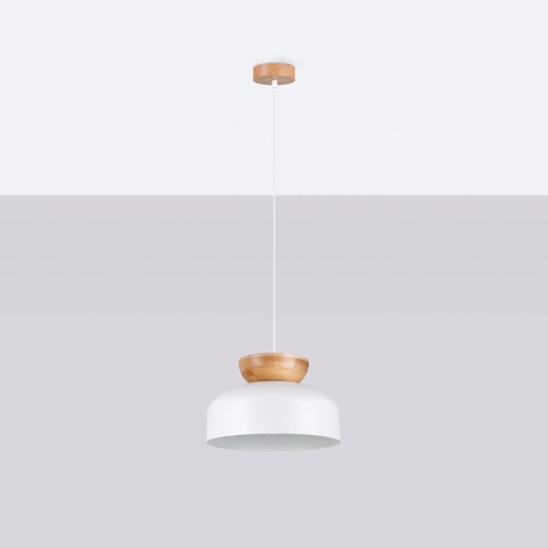 Lampa wisząca MARION biała skandynawska okrągła do salonu i jadalni drewno stal 130 cm