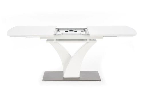 Stół rozkładany glamour Vezyr biały mat 140-180 cm do jadalni szklany blat Intesi