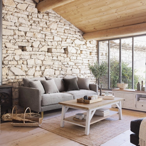 Stolik kawowy Olbia drewniany prostokątny z półką do salonu biały skandynawski Atmosphera