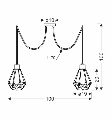 Lampa wisząca Primo p czarny+złoty 2x60W  E27 klosz czarny
