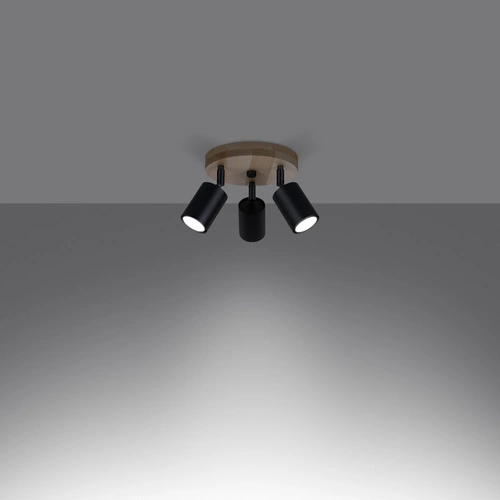 Plafon sufitowy VERDO 3P czarny skandynawski z drewnem do salonu i kuchni ruchomy