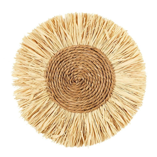 Intesi okrągła dekoracja ścienna z rafii 37cm naturalna boho ozdoba na ścianę do salonu