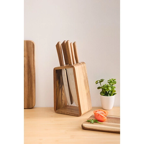 5five simply smart zestaw noży kuchennych z drewna akacjowego do chleba i warzyw