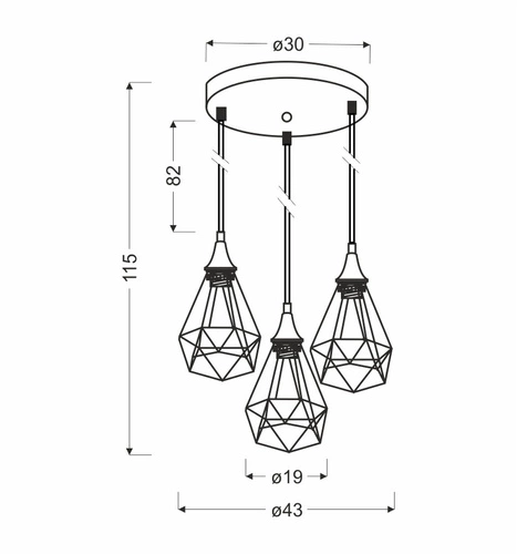 Lampa wisząca Graf talerz 3x60W E27  czarny