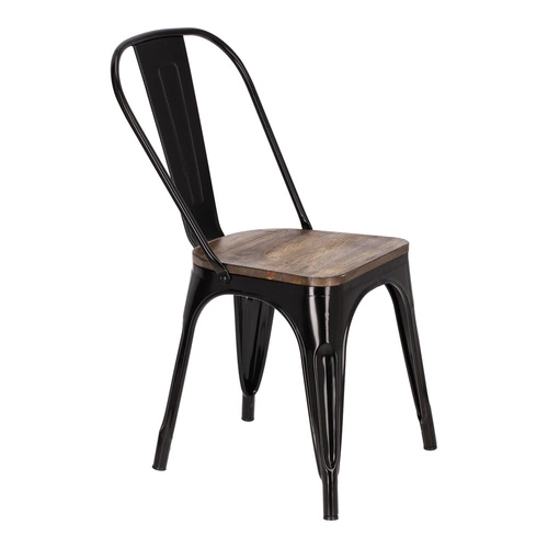 Krzesło do jadalni Paris Wood czarne metalowe z drewnianym siedziskiem industrialne D2.DESIGN