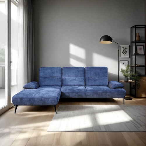 Narożnik Rasmus granatowy prawy nowoczesny z regulowanym oparciem do salonu Intesi