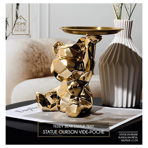 Figurka dekoracyjna Miś origami ze złotą tacą ceramiczna Intesi do salonu lub na prezent