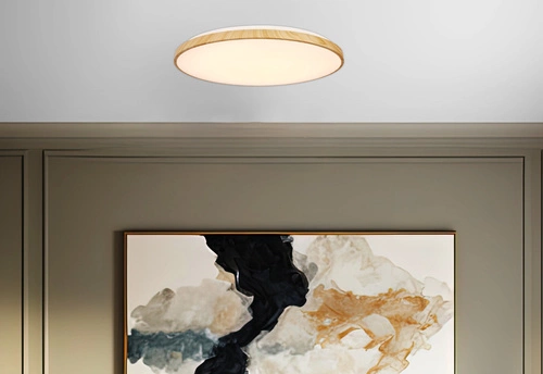 Plafon LED okrągły TENS 59cm do salonu i sypialni, efekt drewna, pilot, nowoczesny