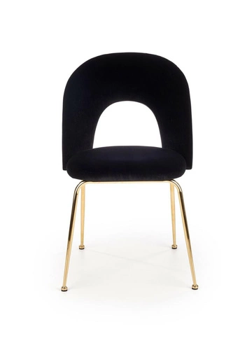 Krzesło tapicerowane welurowe Solin czarne na złotych nogach glamour do jadalni i salonu Intesi