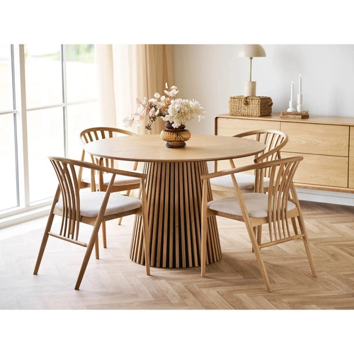 Stół okrągły do jadalni Osaka 120 cm nowoczesny dąb naturalny na jednej nodze