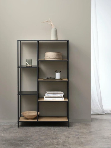 Regał Altino loftowy na książki 80 cm dąb i czarny metal do salonu