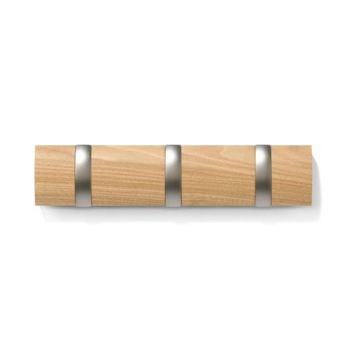 Wieszak ścienny drewniany do przedpokoju Flip Umbra, 3 haki, nowoczesny, naturalny jesion