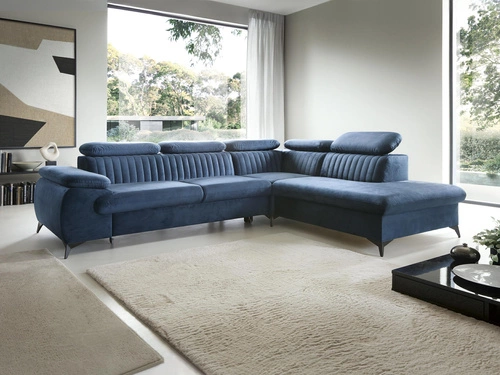 Narożnik z funkcją spania Lund L lewy granatowy skandynawski do salonu z pojemnikiem