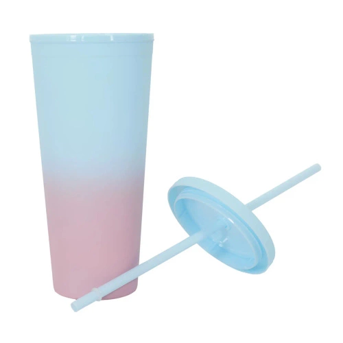 Kubek ze słomką Tie-Dye PP pomarańczowo-różowy