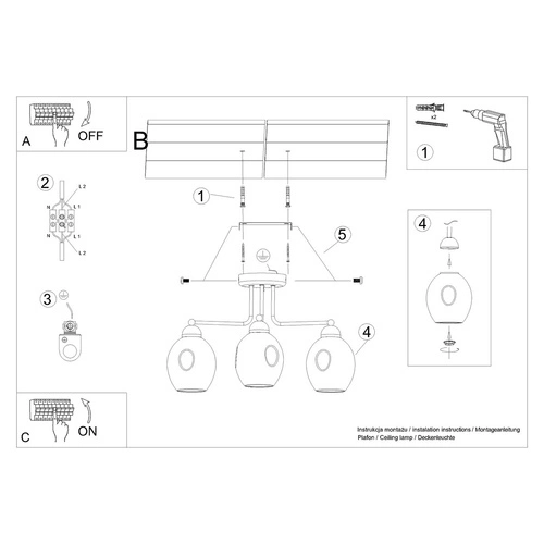 Żyrandol szklany FILLAN 3 czarny nowoczesny do salonu i jadalni lampa sufitowa