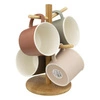 Zestaw 4 kubków ceramicznych Nature 380ml z drewnianym stojakiem do kawy i herbaty