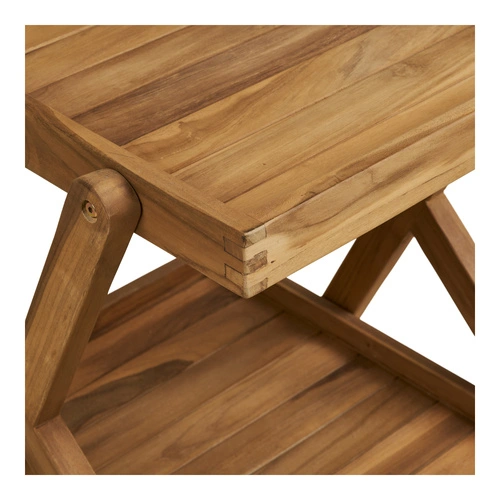 Wózek barowy Pasaku drewniany z drewna tekowego na kółkach do jadalni