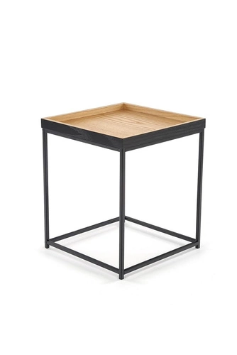 Stolik kawowy kwadratowy Vaya loftowy dąb naturalny czarny metal do salonu 42x42 cm