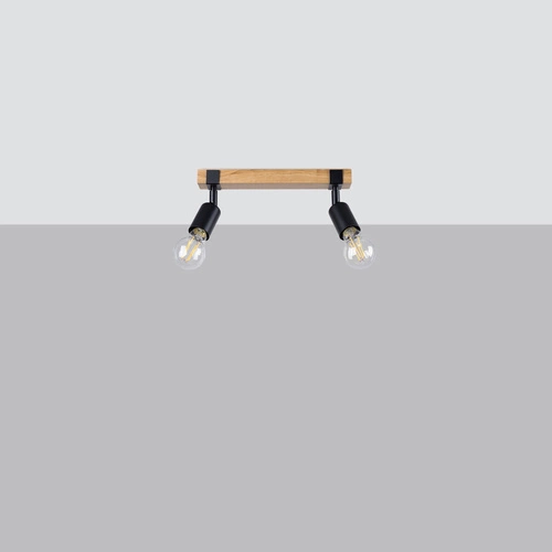 Plafon sufitowy ZUCA 2 czarny nowoczesny metalowy z drewnem do salonu SOLLUX LIGHTING