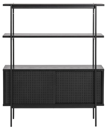 Regał metalowy z szafką Angus czarny industrialny do salonu i gabinetu Actona 94 cm