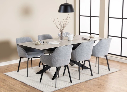 Stół rozkładany do jadalni Irwine Actona szary ceramiczny blat czarne nogi nowoczesny 168–210x90 cm