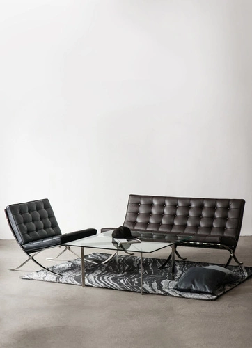 Sofa skórzana 3 osobowa Ba inspirowana Barcelona glamour do salonu jasny brąz D2.DESIGN