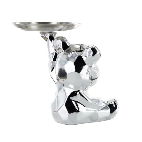 Figurka dekoracyjna Miś origami Intesi ceramiczna ze srebrną tacą do salonu i przedpokoju