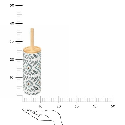 Szczotka do WC Hapache dolomitowa boho do łazienki biała z drewnianą pokrywą