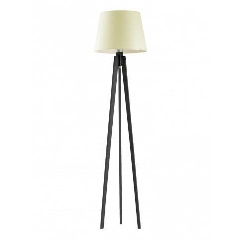 Lampa stojąca do salonu Curacao nowoczesna drewniana z abażurem ecru Lysne 158 cm