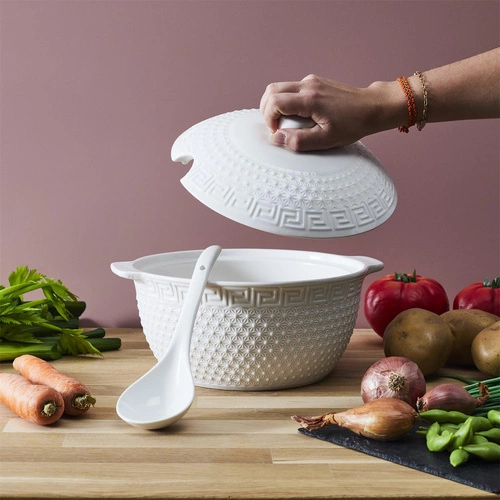 Ceramiczny zestaw do zup Intesi biały nowoczesny komplet obiadowy dla 6 osób do kuchni