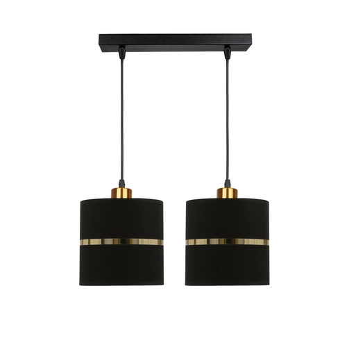 Lampa wisząca Assam czarny+złoty 2x60W  E27 abażur czarny+złoty pasek