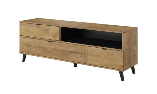 Szafka RTV drewniana stojąca 160 cm Kastor dąb czarny nowoczesna z szufladami do salonu