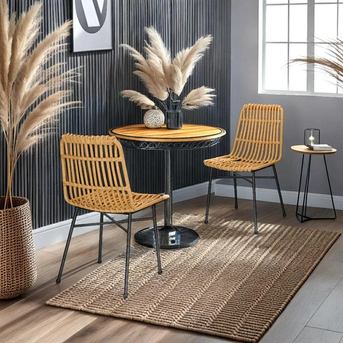 Krzesło Surabaya boho technorattan do ogrodu i na taras, naturalne z czarnymi nogami Intesi