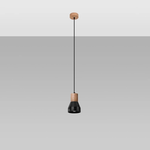 Lampa wisząca QUBIC czarna betonowo-drewniana do salonu, kuchni i nad wyspę 120 cm