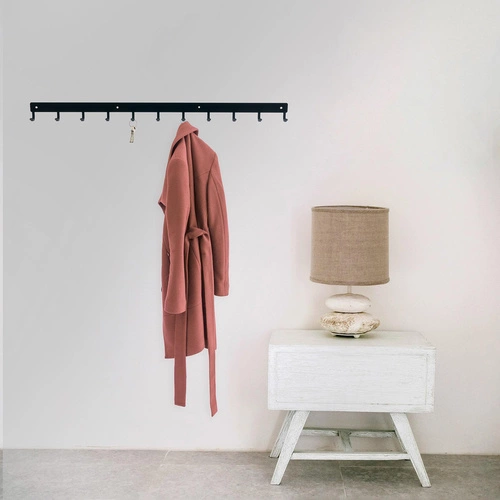 Intesi nowoczesny wieszak ścienny do przedpokoju czarny metalowy listwa 80 cm 11 haczyków