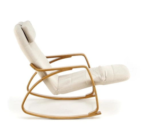 Fotel bujany Grenville beżowy do salonu nowoczesny na drewnianych biegunach tapicerowany