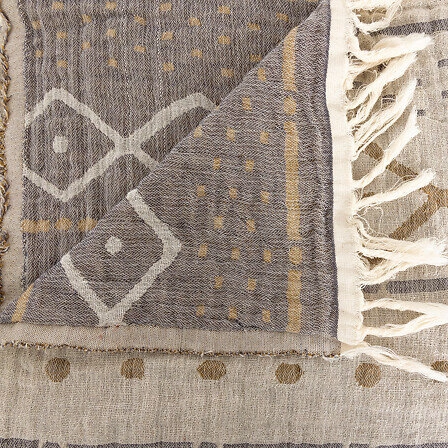 Narzuta boho Mirohia 260x240 cm bawełniana beżowo-brązowa z frędzlami na łóżko Atmosphera