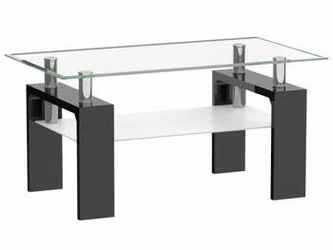 Stolik kawowy Ziba szklany prostokątny z półką czarny nowoczesny do salonu 110x60 cm