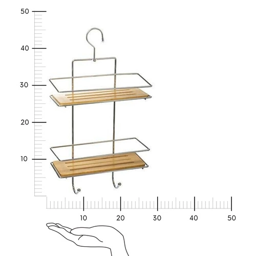 Półka łazienkowa pod prysznic Venterra 2-poziomowa bambusowa metalowa boho z haczykami 5five