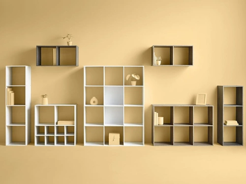 Regał na książki Kali biały nowoczesny 6 półek do salonu i biura modułowy MDF