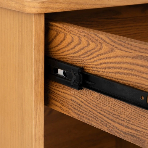 Stolik nocny Charlie w stylu skandynawskim z drewna kauczukowego, naturalny dąb, 44,5 cm szerokości, z szufladą i półką