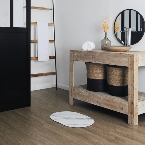 Dywanik łazienkowy Marble Intesi owalny biały marmur ultra chłonny mikrofibra 40x60 cm