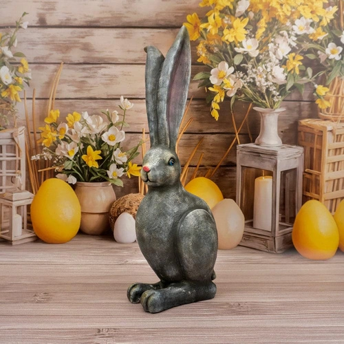 Intesi figurka wielkanocna zając z wysokimi uszami 60 cm szara na stół lub komodę do salonu