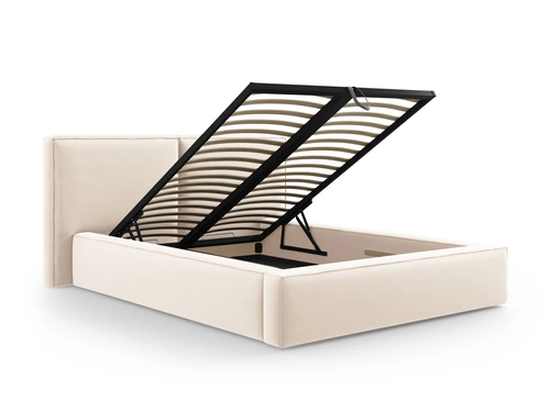 Łóżko tapicerowane Jodie II beżowe welurowe 160x200 z pojemnikiem do sypialni