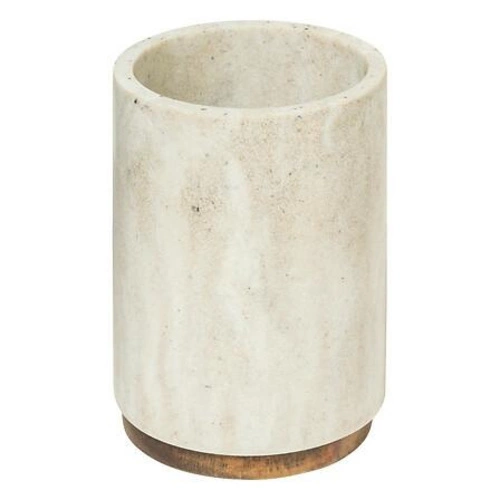 Kubek na szczoteczki do zębów Côme beżowy efekt marmuru poliresin z akacją łazienkowy 5five