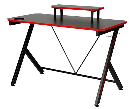 Biurko gamingowe Viktor czarne z nadstawką i uchwytem na kubek nowoczesne do pracy Intesi 120x60